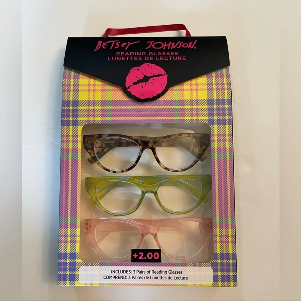 Betsey Johnson Designer 3 Pairs Of Fashion Reading Glasses +2.00 New